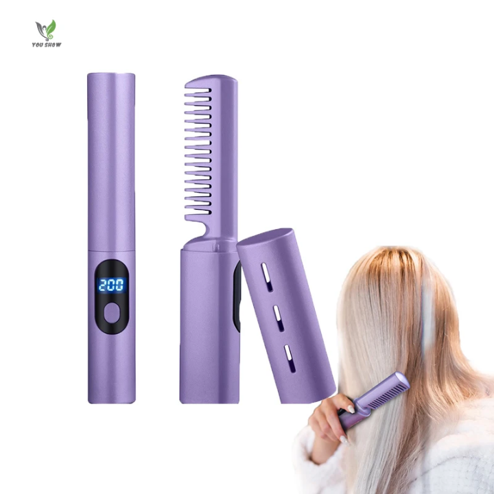 6 Month Warranty Hot Sale Wireless Professional Straight Hair Comb Brush Styling Curling Comb Lon Tools LED Display USB Hair Straightener - Image 2