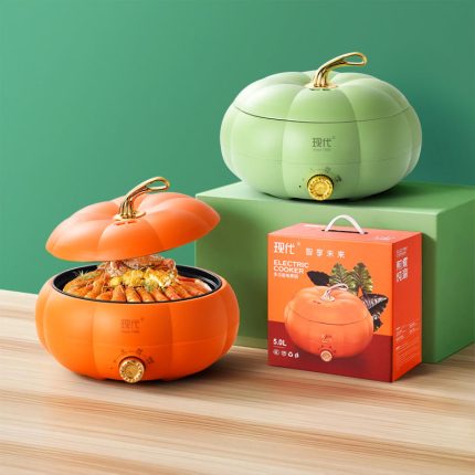 Large Capacity 5L New Pumpkin Non-Stick Electric Hot Pot Multi-Functional Integrated Pot Appliance Household Skillets